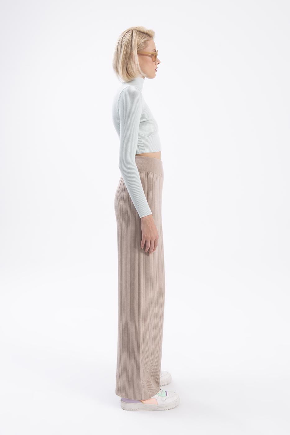 Bayan Bej Fitilli Triko Pantolon