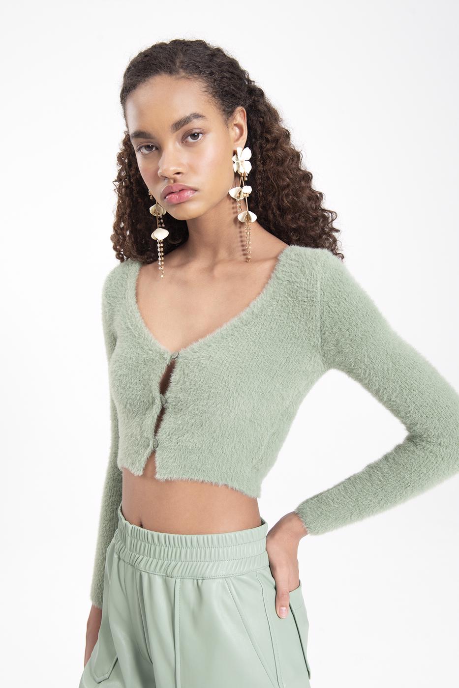 Bayan Yeşil Crop Hırka