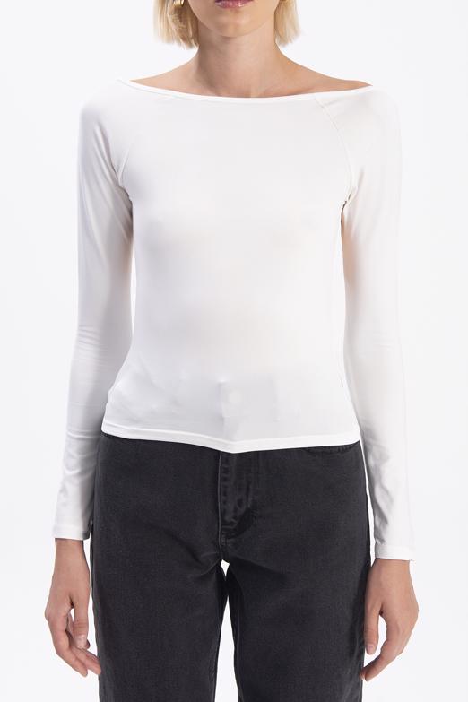 Bayan Ekru Kayık Yaka Sırt Dekolteli Top - BSL