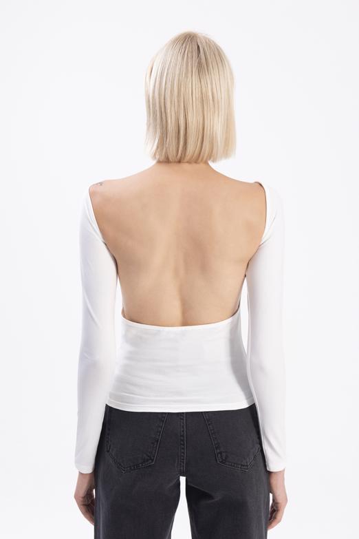 Bayan Ekru Kayık Yaka Sırt Dekolteli Top - BSL