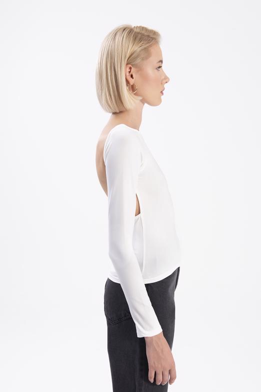 Bayan Ekru Kayık Yaka Sırt Dekolteli Top - BSL
