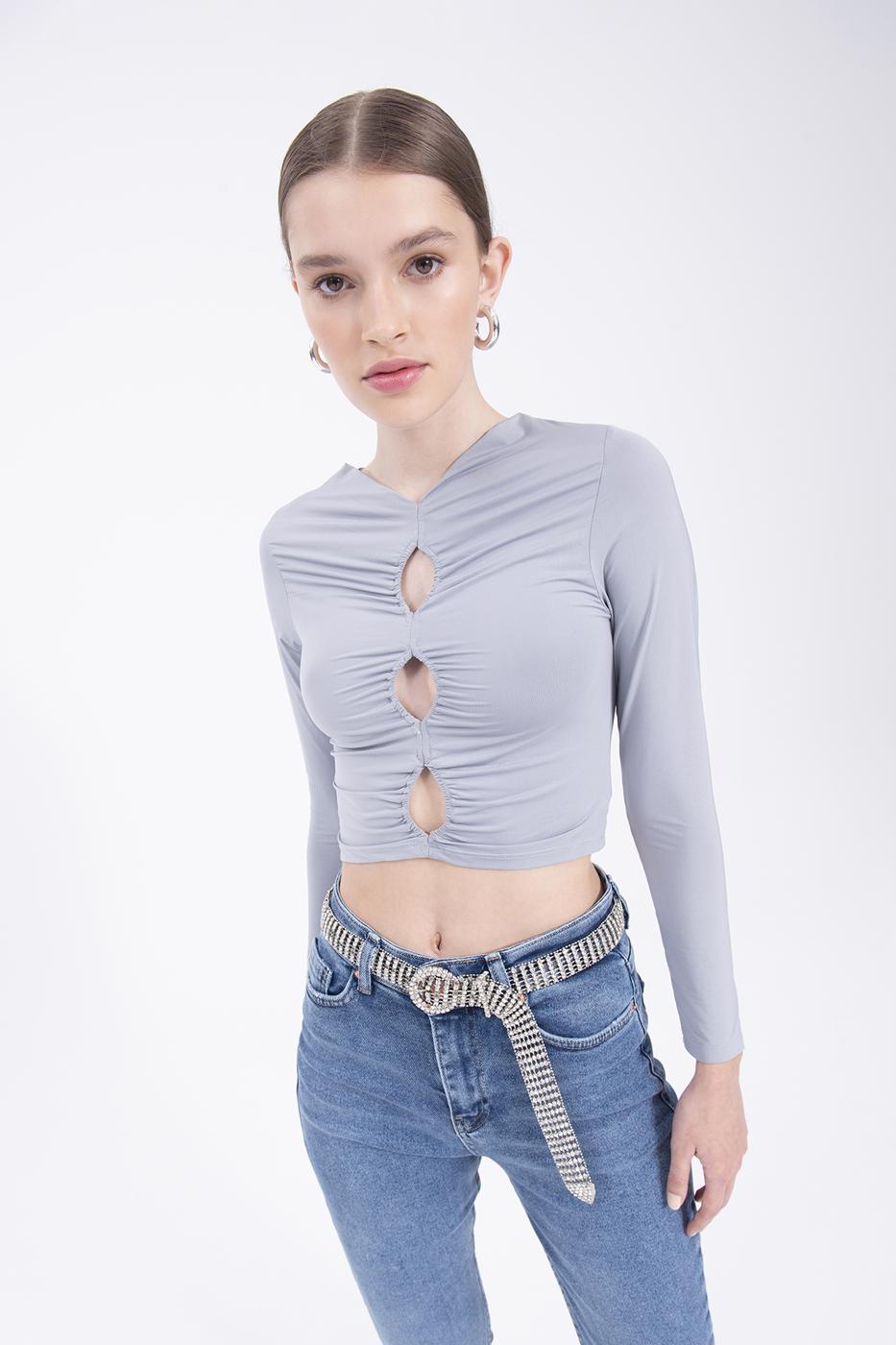 Bayan Gri Pencere Detaylı Top