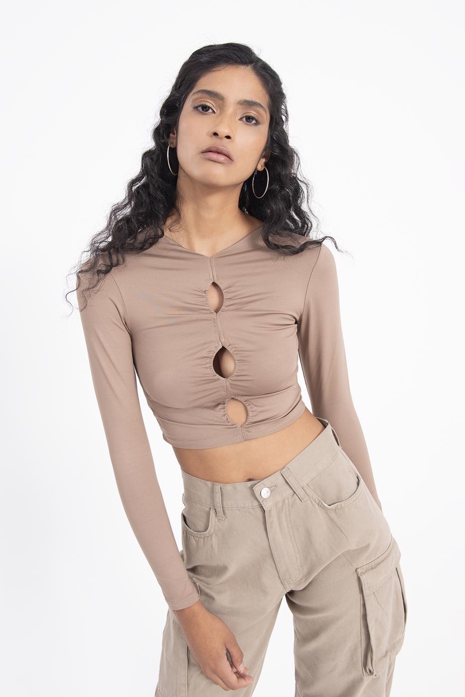 Bayan Kahverengi Pencere Detaylı Top