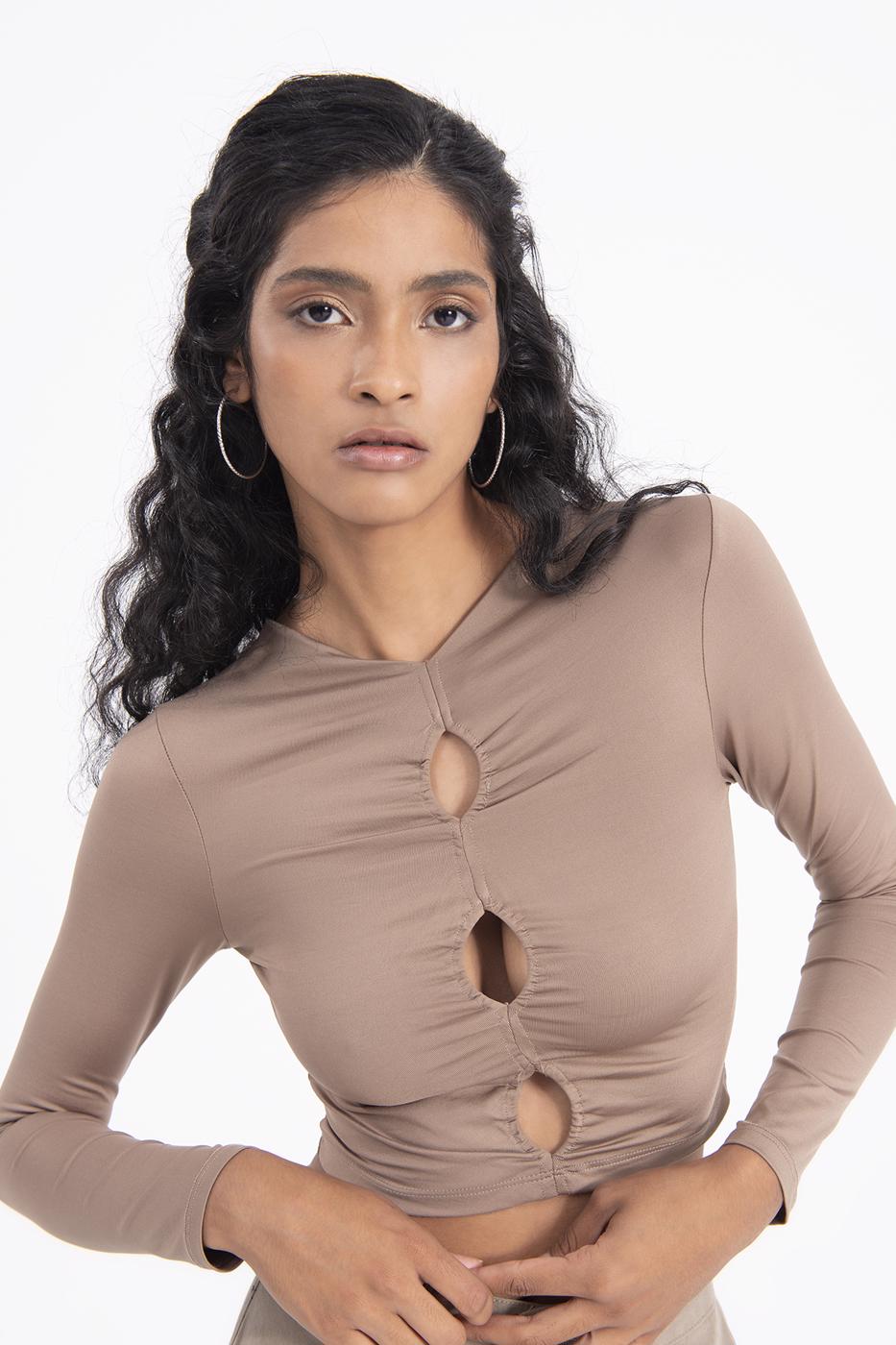 Bayan Kahverengi Pencere Detaylı Top