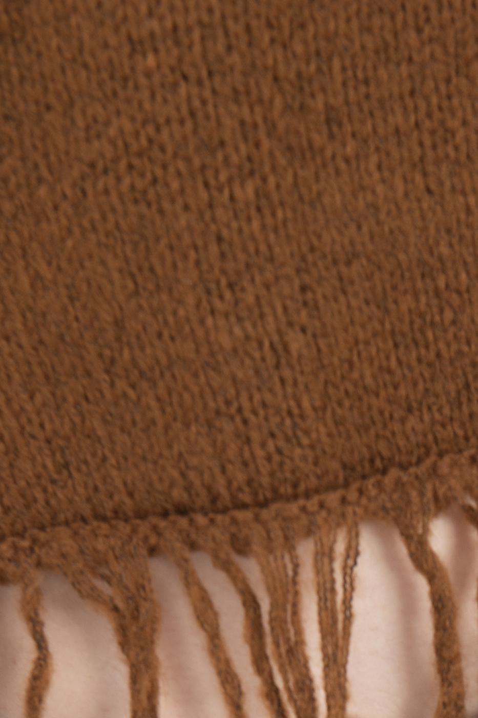 Bayan Kahverengi Etek Püskül Detaylı Triko Kazak