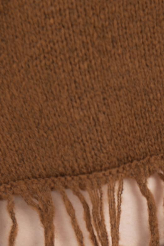 Bayan Kahverengi Etek Püskül Detaylı Triko Kazak - BSL