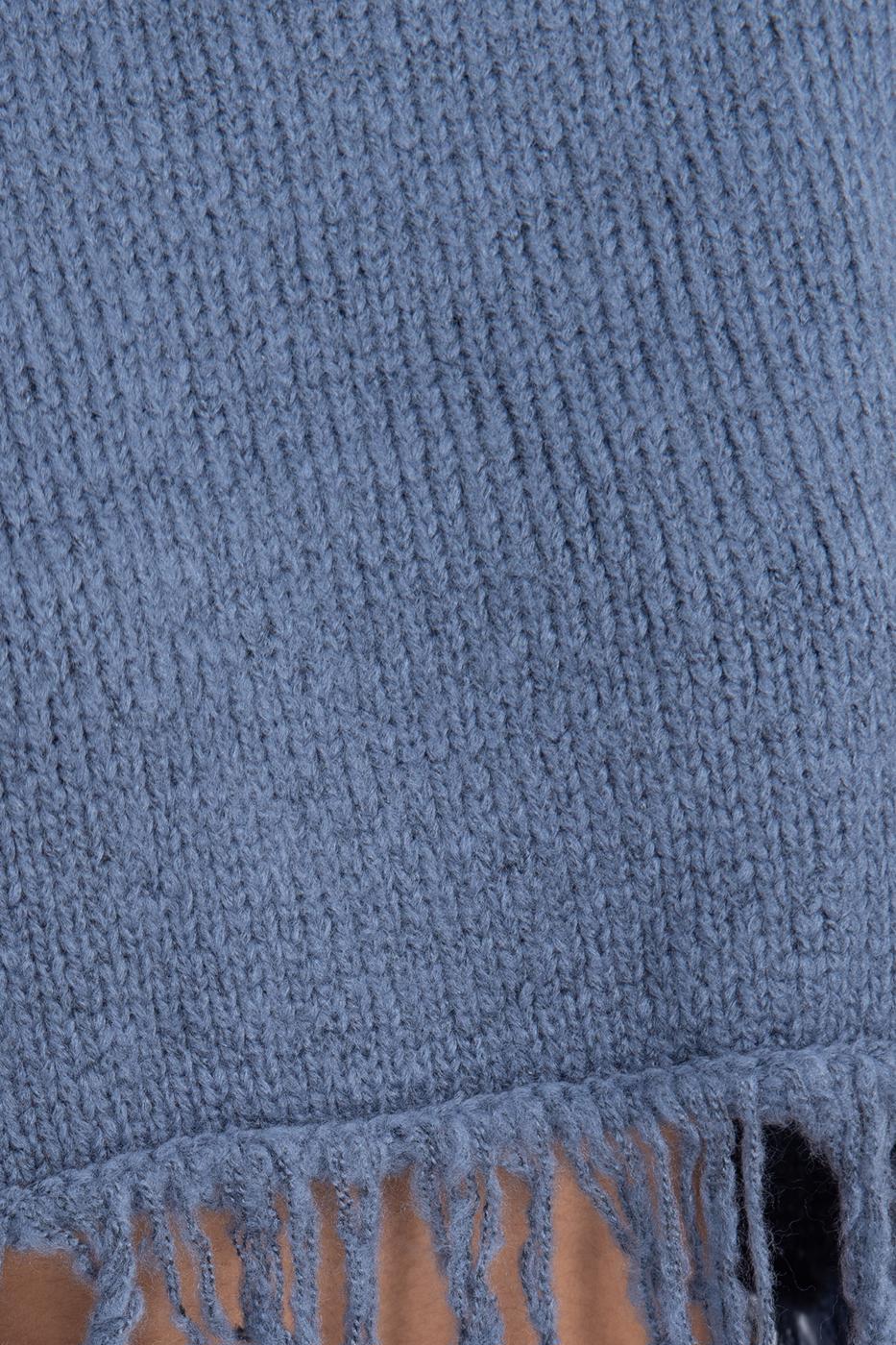 Bayan Mavi Etek Püskül Detaylı Triko Kazak