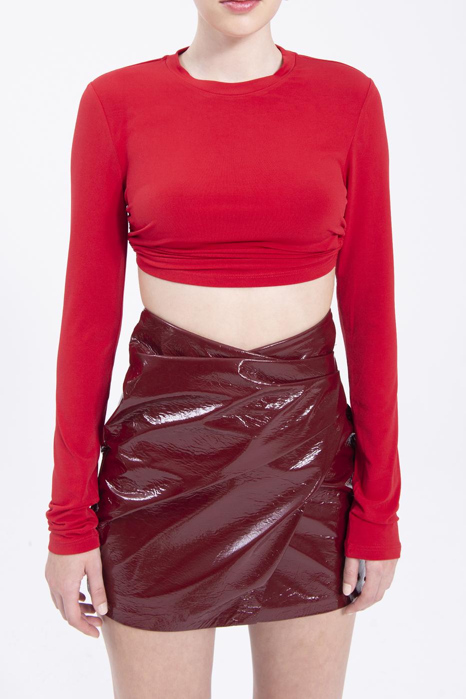 Bayan Kırmızı Sırt Dekolteli Crop Top