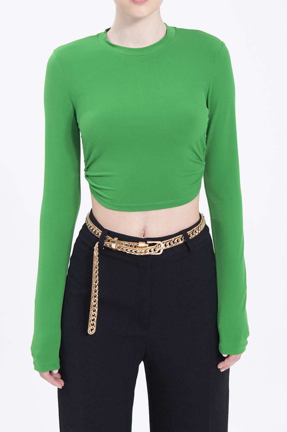 Bayan Yeşil Sırt Dekolteli Crop Top