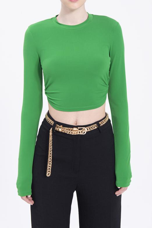 Bayan Yeşil Sırt Dekolteli Crop Top - BSL