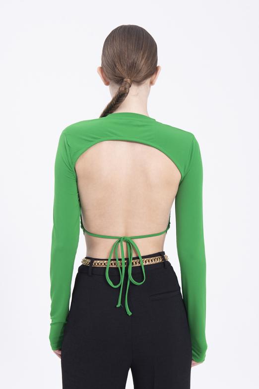 Bayan Yeşil Sırt Dekolteli Crop Top - BSL