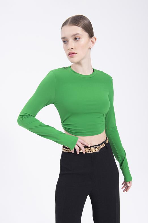 Bayan Yeşil Sırt Dekolteli Crop Top - BSL