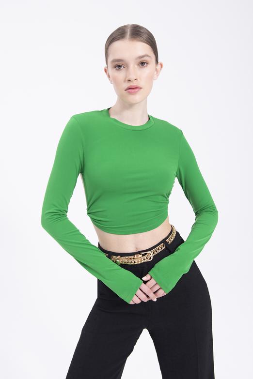 Bayan Yeşil Sırt Dekolteli Crop Top - BSL