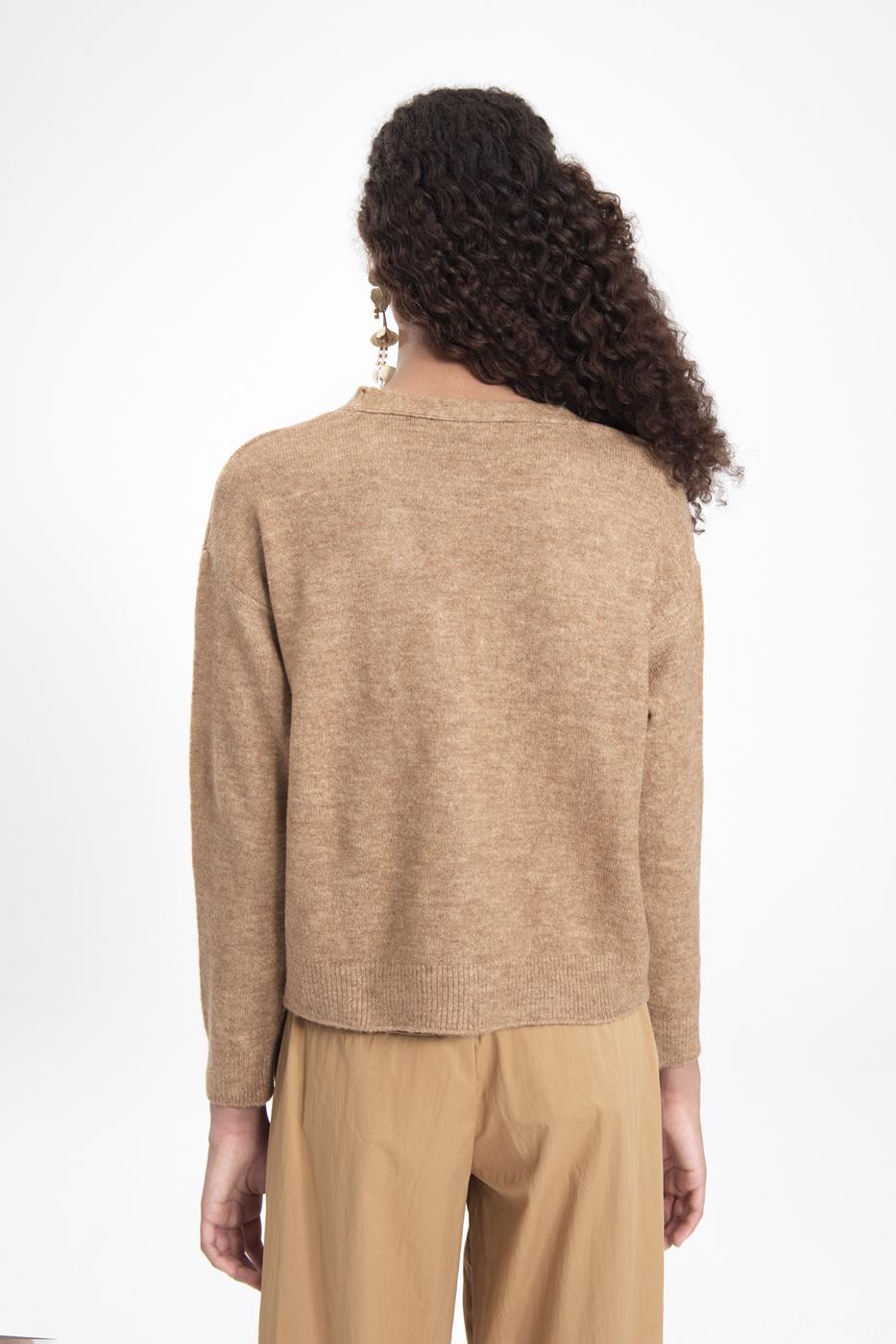 Bayan Kahverengi V Yakalı Triko Hırka