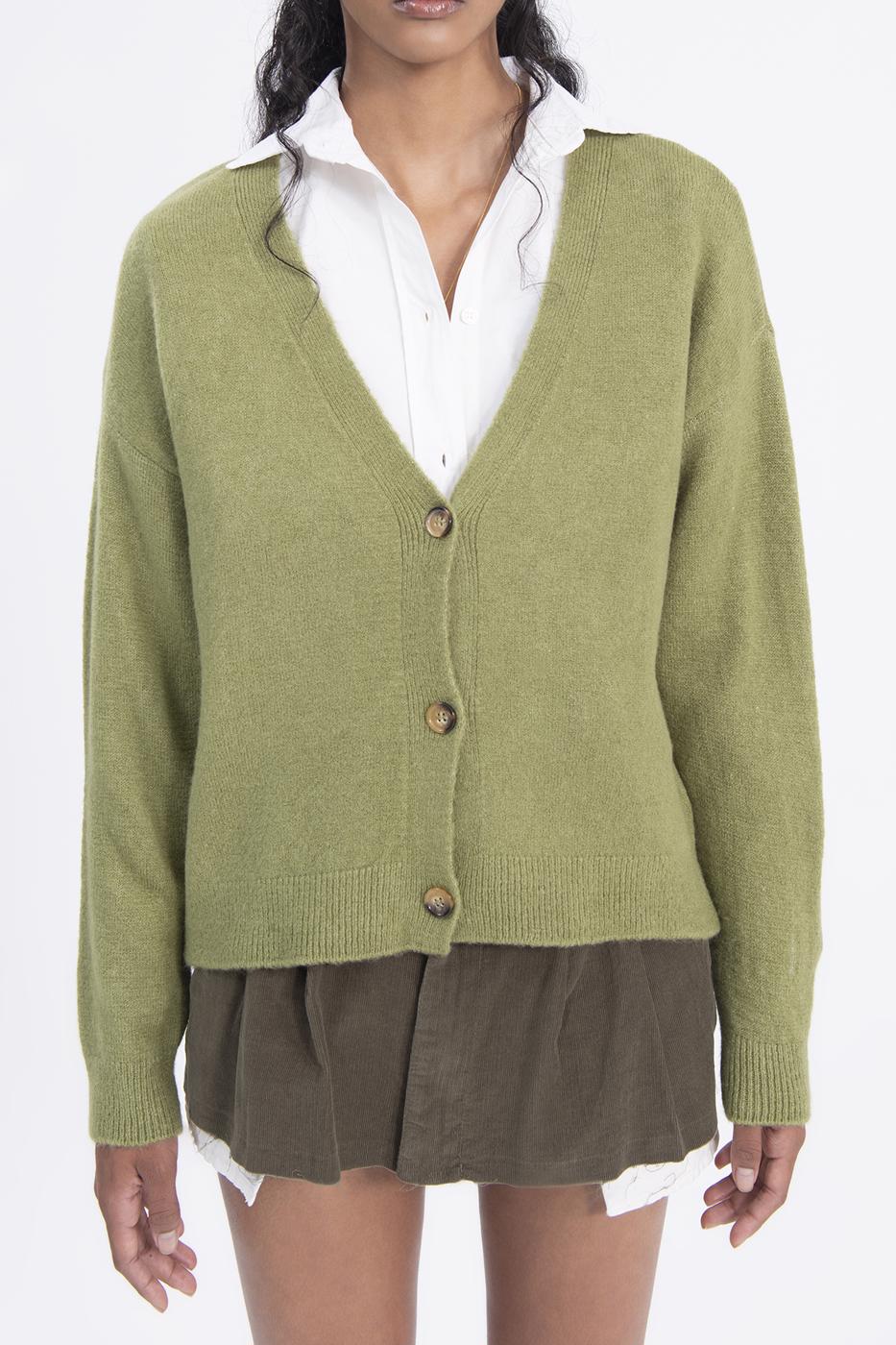 Bayan Yeşil V Yakalı Triko Hırka