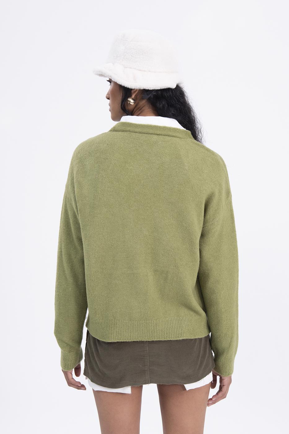 Bayan Yeşil V Yakalı Triko Hırka