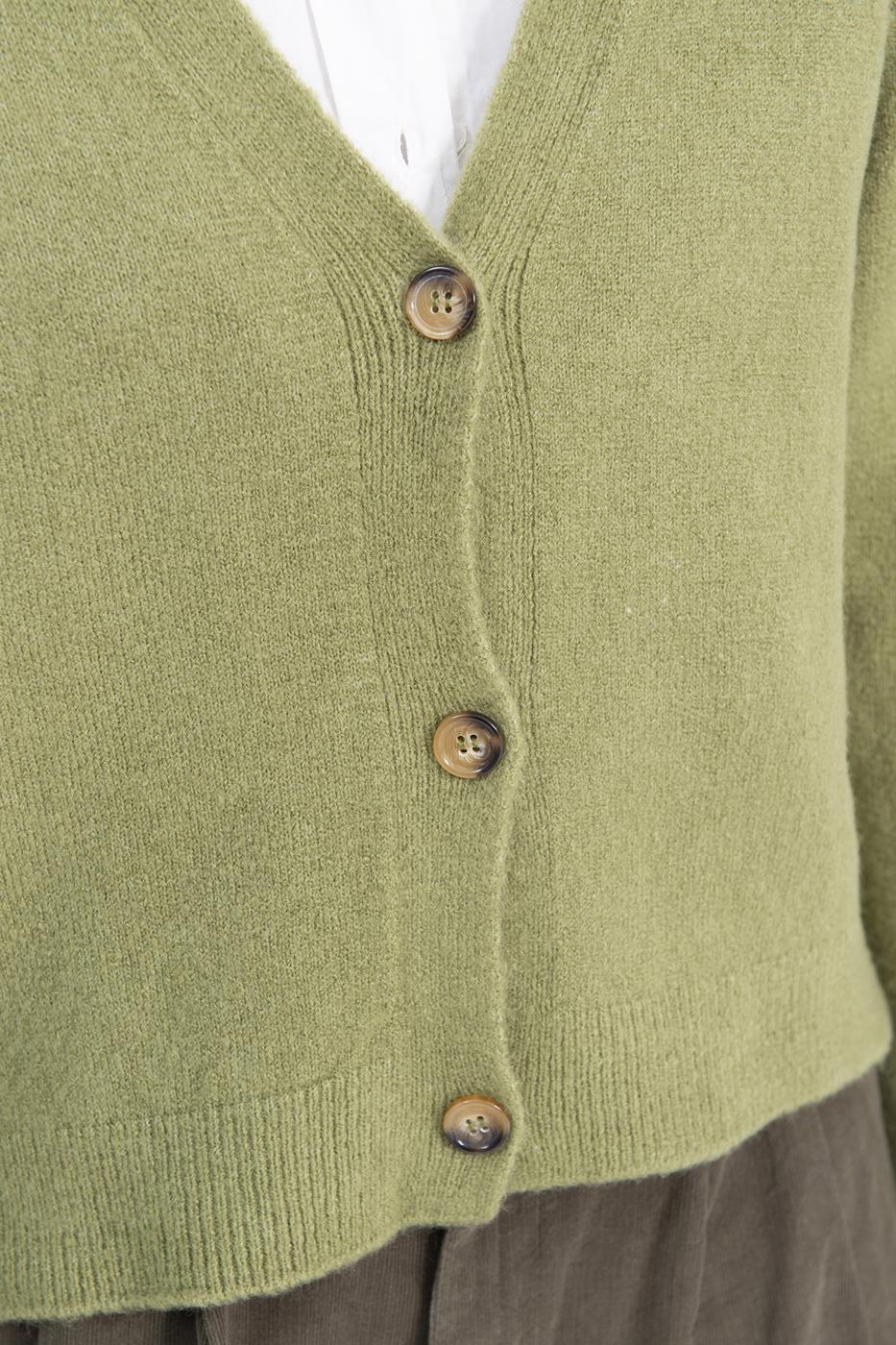 Bayan Yeşil V Yakalı Triko Hırka