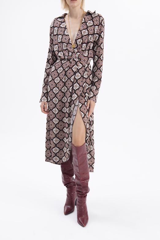 Bayan Kahverengi Kruvaze Yaka Midi Elbise - BSL