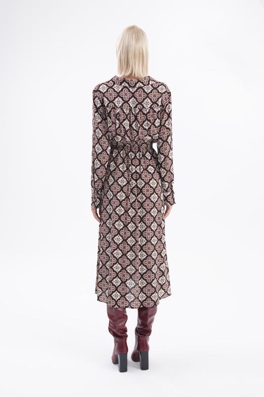 Bayan Kahverengi Kruvaze Yaka Midi Elbise - BSL