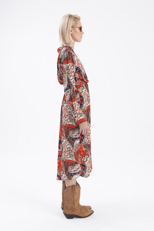 Bayan Multı Kruvaze Yaka Midi Elbise - BSL