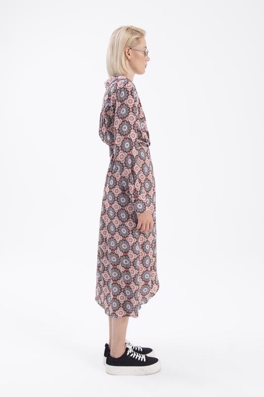 Bayan Siyah Kruvaze Yaka Midi Elbise - BSL