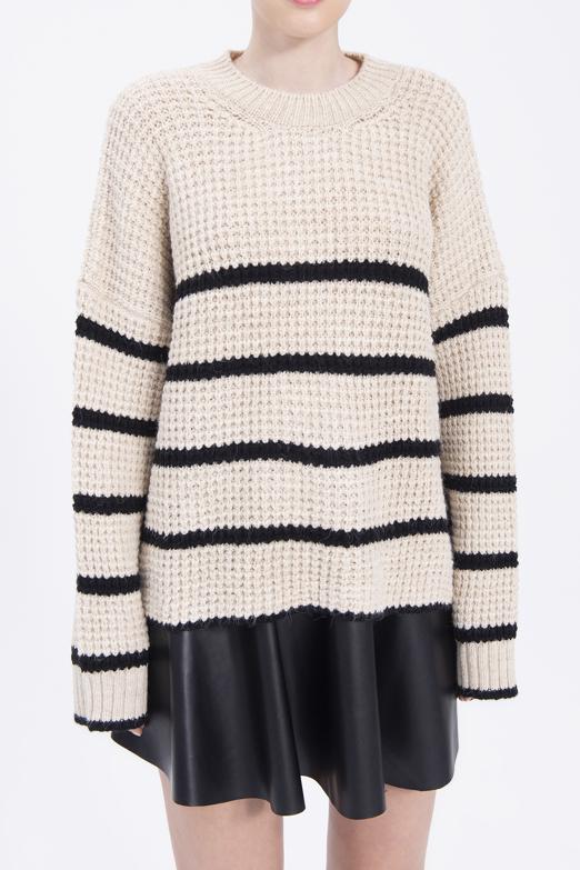 Bayan Bej Bisiklet Yaka Oversize Triko Kazak - BSL