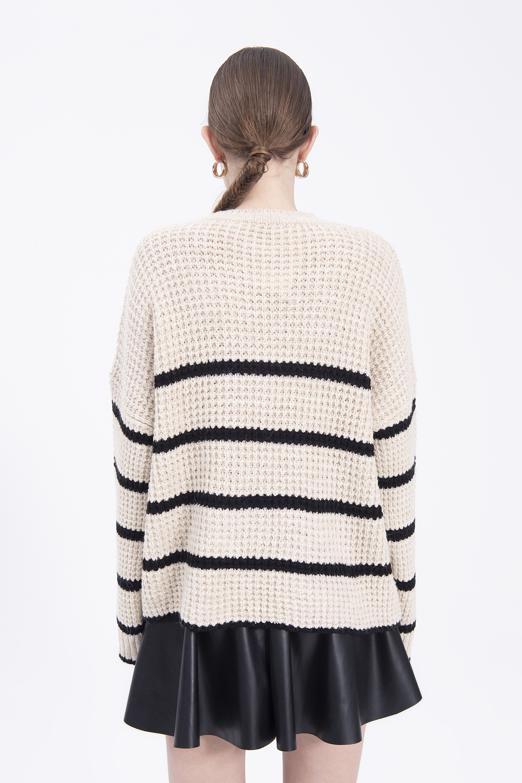 Bayan Bej Bisiklet Yaka Oversize Triko Kazak - BSL