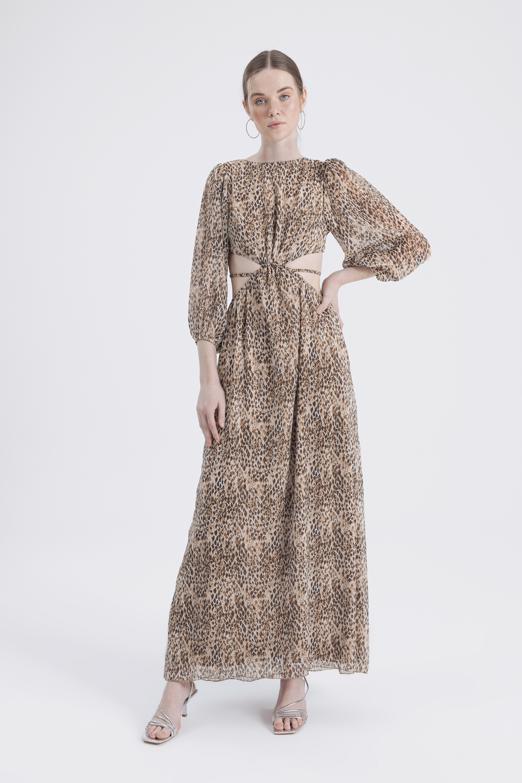 Bayan Kahverengi Sırt Dekolteli Maksi Elbise - BSL