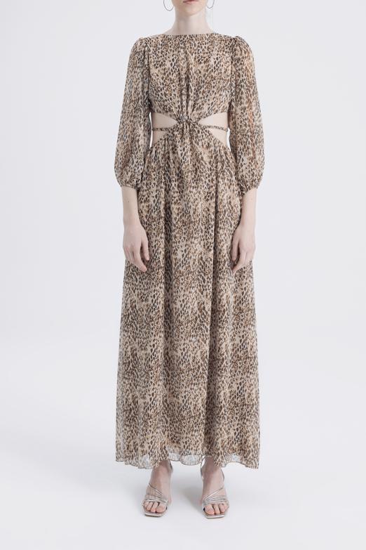 Bayan Kahverengi Sırt Dekolteli Maksi Elbise - BSL