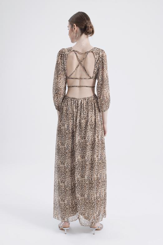 Bayan Kahverengi Sırt Dekolteli Maksi Elbise - BSL