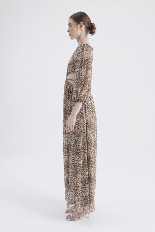 Bayan Kahverengi Sırt Dekolteli Maksi Elbise - BSL