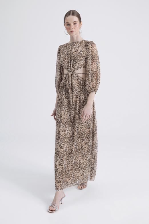 Bayan Kahverengi Sırt Dekolteli Maksi Elbise - BSL