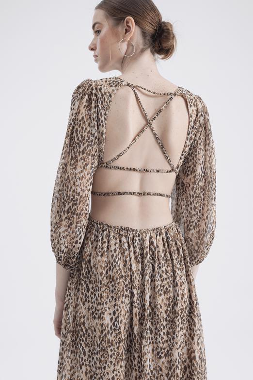 Bayan Kahverengi Sırt Dekolteli Maksi Elbise - BSL