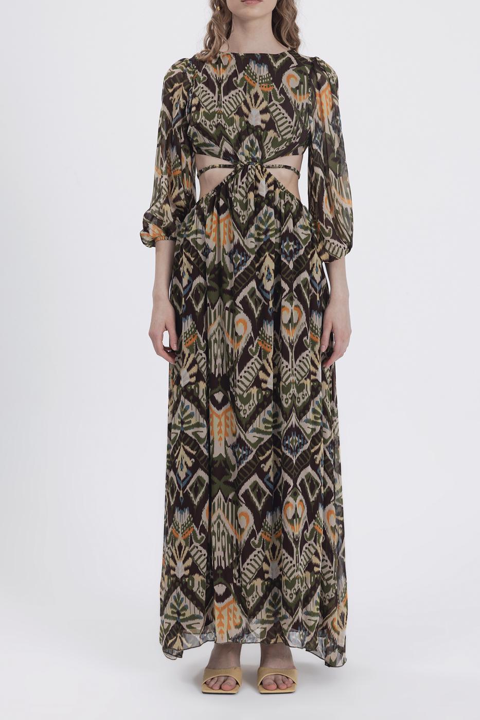 Bayan Yeşil Sırt Dekolteli Maksi Elbise