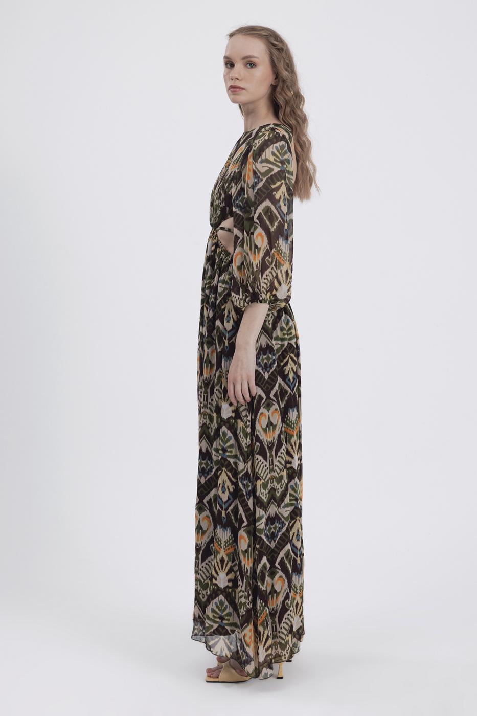 Bayan Yeşil Sırt Dekolteli Maksi Elbise