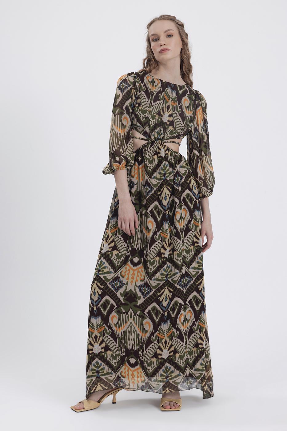 Bayan Yeşil Sırt Dekolteli Maksi Elbise