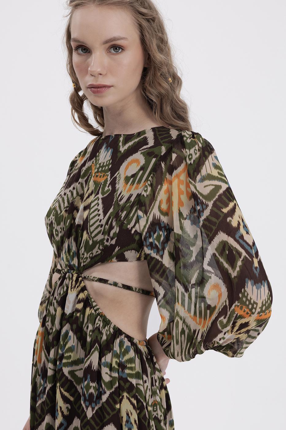 Bayan Yeşil Sırt Dekolteli Maksi Elbise