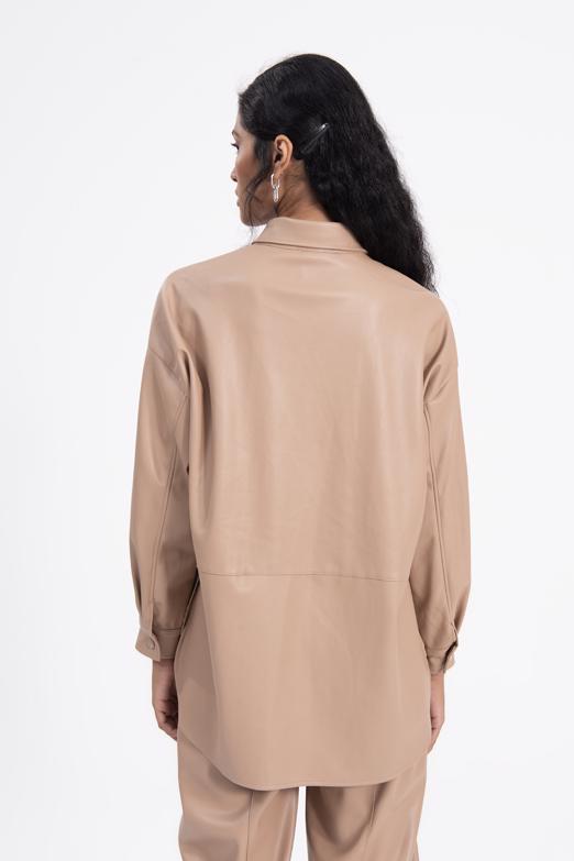 Bayan Camel Oversize Deri Gömlek - BSL