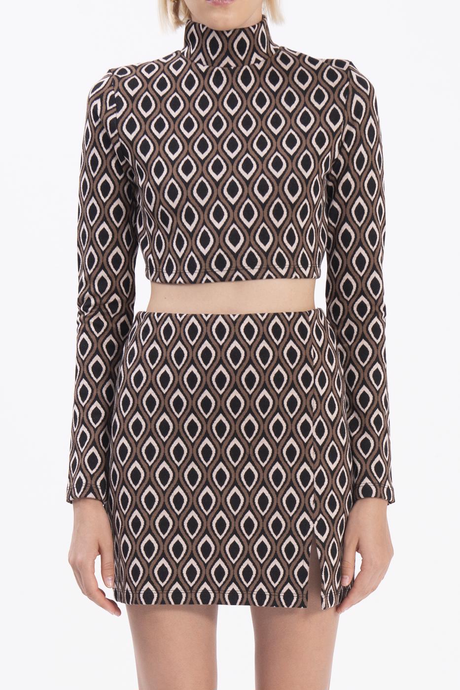 Bayan Kahverengi Yırtmaçlı Mini Etek