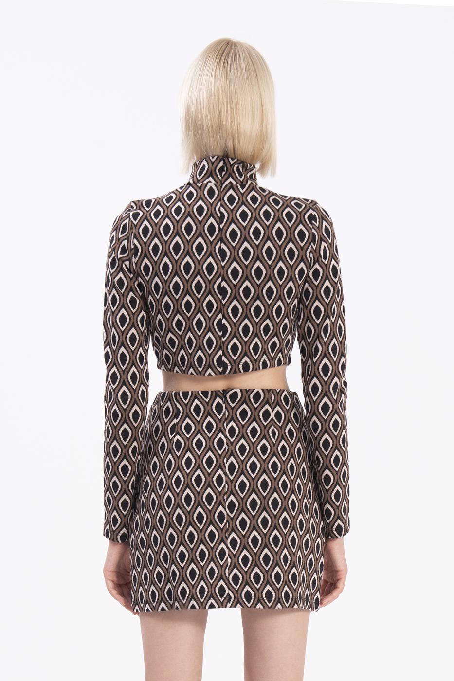 Bayan Kahverengi Yırtmaçlı Mini Etek