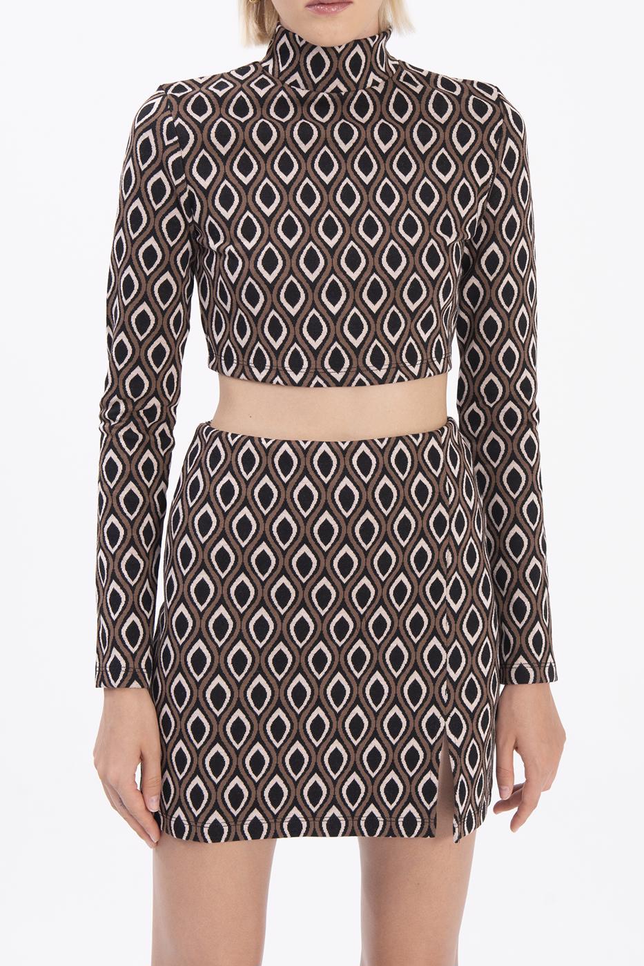 Bayan Kahverengi Yırtmaçlı Mini Etek