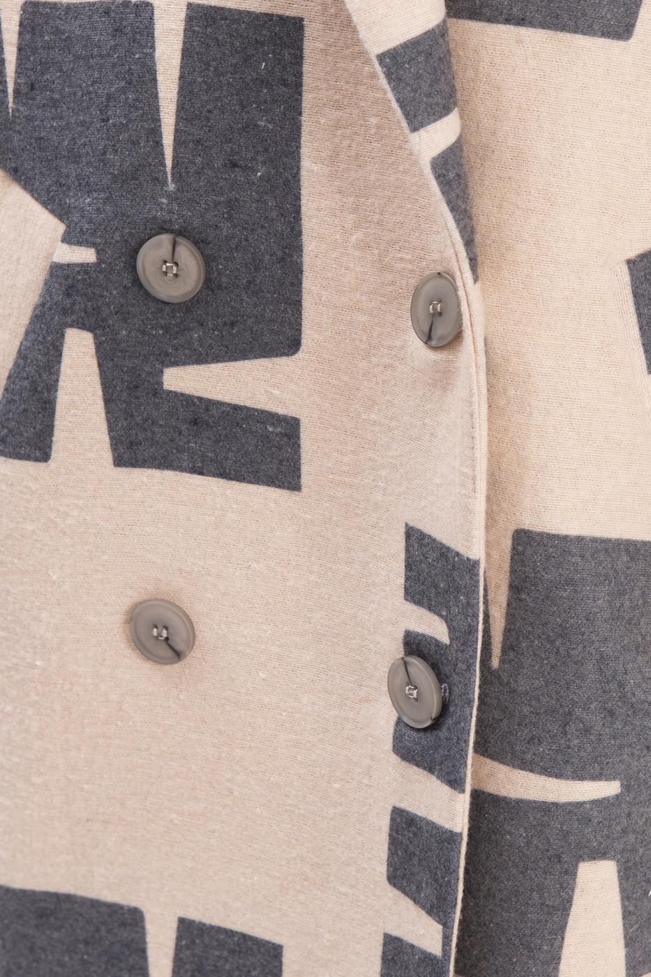 Bayan Ekru Ceket Yakalı Desenli Kaban