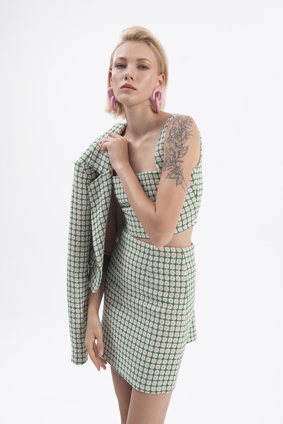 Bayan Yeşil Mini Dar Etek