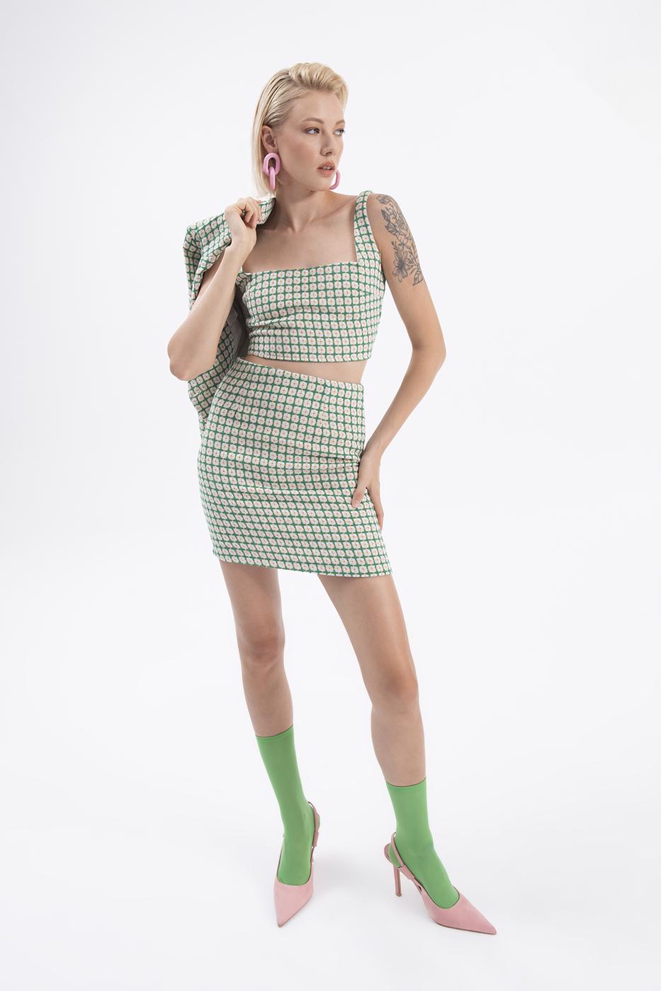 Bayan Yeşil Mini Dar Etek