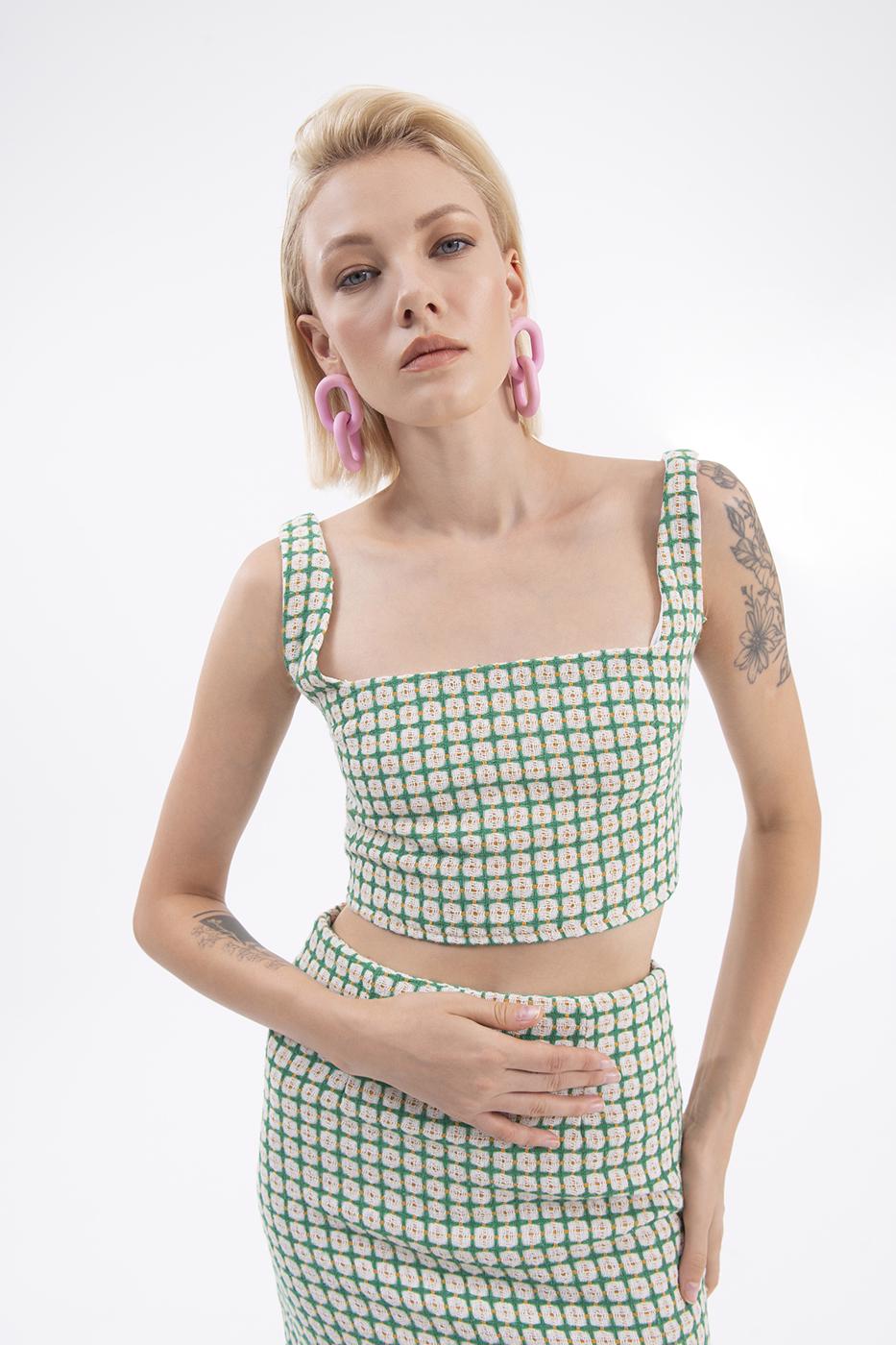 Bayan Yeşil Kare Yaka Büstiyer