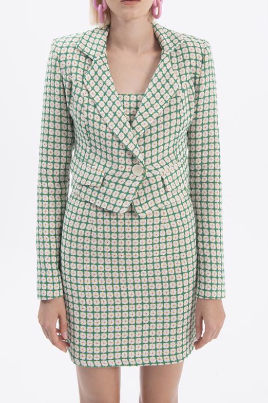 Bayan Yeşil Crop Blazer Ceket - BSL