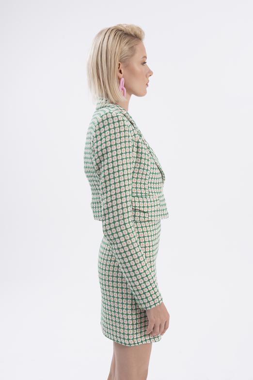 Bayan Yeşil Crop Blazer Ceket - BSL