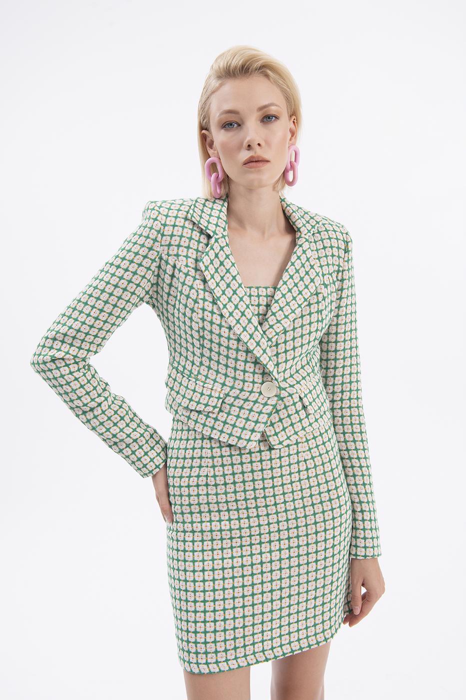 Bayan Yeşil Crop Blazer Ceket