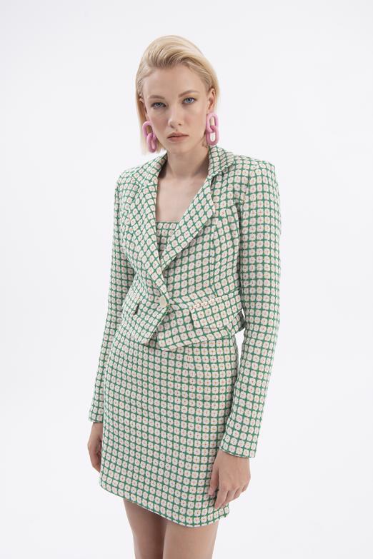 Bayan Yeşil Crop Blazer Ceket - BSL