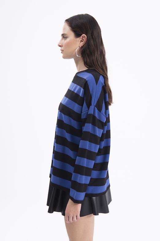 Bayan Sax Çizgili Basic Sweatshirt - BSL